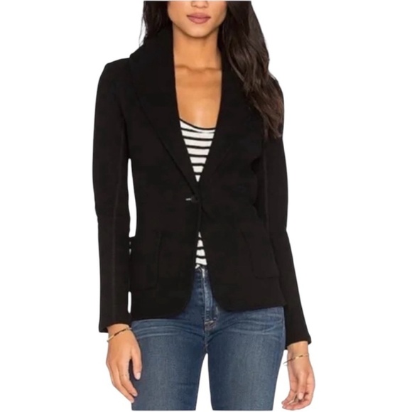 Standard James Perse Black French Terry Ribbed Side Panel Single Button Blazer - Picture 1 of 8
